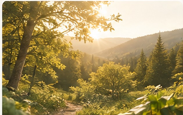 Sunlit woodland path